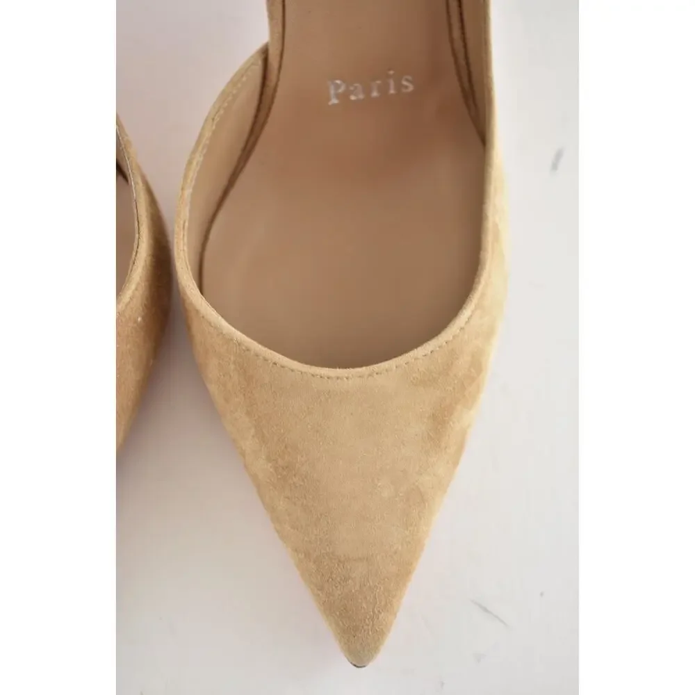 Christian Louboutin Iriza 85 Lionne Beige Suede D'orsay Classic Heel Pump 35